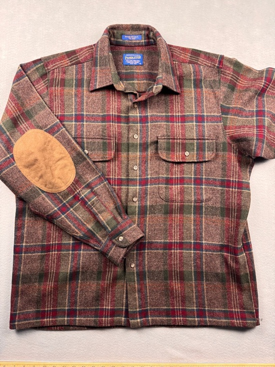 Pendleton Tops - Pendleton Button Shirt Men's XL Red Plaid Wool Flannel Elbow Patches Heavyweight